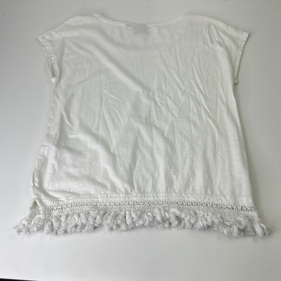 Chico's White Ruffled Short Sleeve Tee with Fringe - Picture 8 of 10